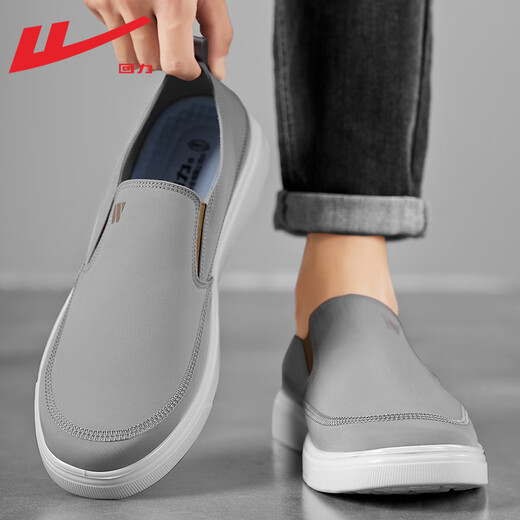 Huili Herrenschuhe Leinwandschuhe Herren 2025 Sommer Neue faule Menschen bequeme leichte atmungsaktive ein Fuß alte Peking-Stoffschuhe Herrengrau (verbesserter weicher Boden) 42