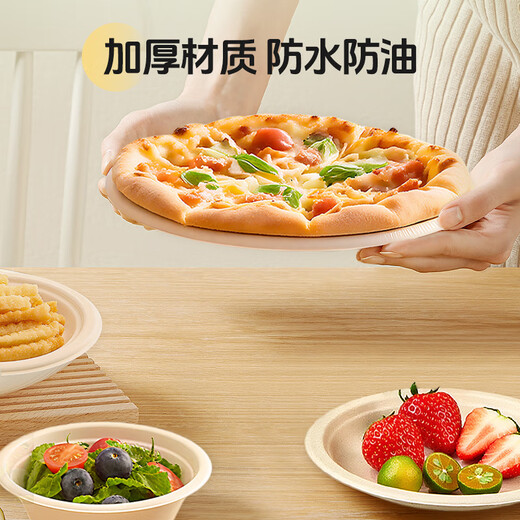 Jielibang disposable dinner plates large 9 inches - 50 pieces food-grade sugar cane pulp dinner plates outdoor camping picnic dinner plates