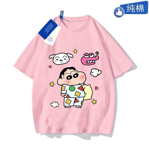 2025年蜡笔小新纯棉短袖夏季儿童卡通可爱洋气亲子中大童装T恤潮 白色-睡衣蜡笔小新 120