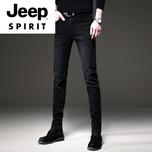 
JEEP SPIRIT summer trend European black high-end jeans men Korean style small feet pants trendy brand stretch men casual trousers 1048 black regular 28