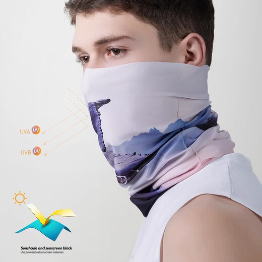 TICRYS Magic Headscarf Men Ice Silk Mountaineering Sunscreen Mask Women Summer Windproof Neck Cover Customized Scarf Fishing and Riding Face Shirt [5A Level Antibacterial]_719-Silver Gray Planet