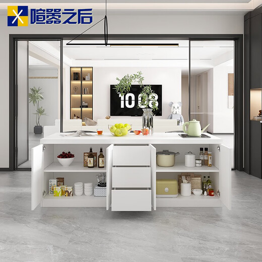 喧嚣之后风纯白岩板岛台一体开放式水中岛台料理台8E50 款式5岩板款2000*800*756