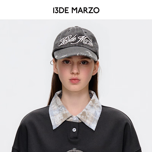 13DE MARZO Unisex Washed Destroyed Baseball Cap Mode Retro Cowboyhut Schwarz Einheitsgröße