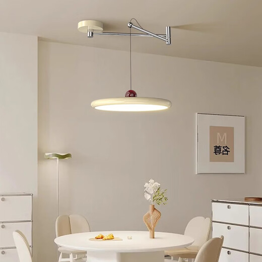 Hongdeng French medieval style restaurant lamp retro walnut color flying saucer shiftable rocker chandelier eye protection cream style lamp walnut color - rocker type 40CM package installation three-color dimming (wall switch control)