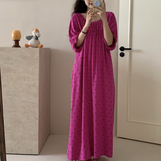 GTYUWVG长款棉绸睡裙夏季新款慵懒风洋气波点法式火龙果色口袋腰带连衣裙 8805-繁花似锦 均码 F裙长12590-170