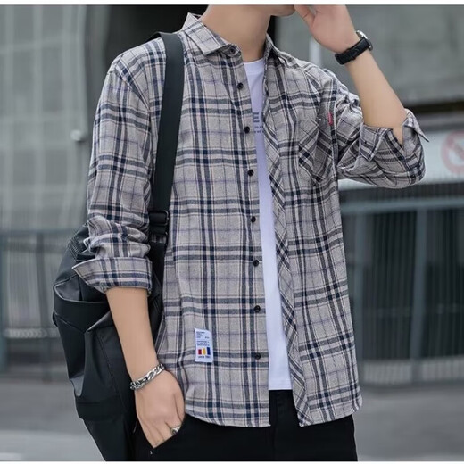 Camisa informal de Pure Yishion a cuadros Plaid Spring y Autumn Camisa de manga larga Top K12108 White M _90-110Jin [Jin equivale a 0.5 kg]
