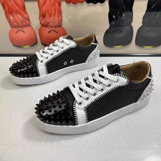 Europäische Stationschuhe Herren Herbst New CL Rivet Red Sohle Schuhe Vielseitige und modische Gelegenheitsstudentin Jugendschuhe 9913 Weiß (Lederoberfläche) 38