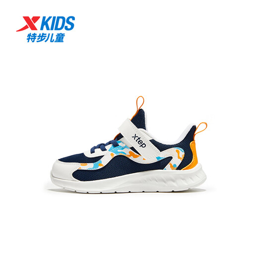Xtep Children's Shoes Children's Mesh Sports Shoes Velcro Buckle Children's Lightweight Running Shoes Night Blue/Classic White 30