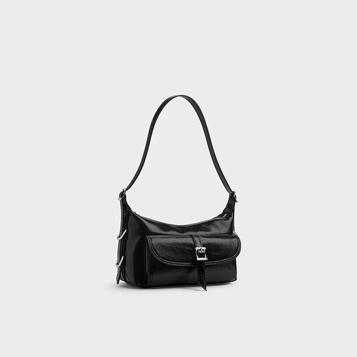 CHARLES&KEITH25夏季新品复古油蜡皮单肩斜挎腋下包CK2-20782621 Noir黑色 S