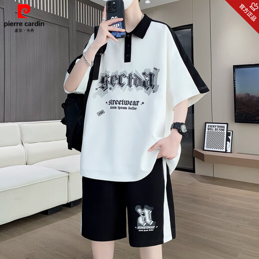 皮尔卡丹（pierre cardin）青少年短袖t恤12-15岁男孩衣服13初高中学生POLO衫14大童夏装套装 6629黑色(短袖+短裤) 品质保证 XL 130-145斤左右