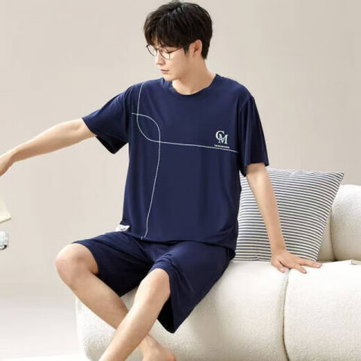 樵廿睡衣男士夏季宽松短袖短裤加肥大码薄款夏天家居服套装外穿L【建 6623男款居家服 L 【建议95-120斤】