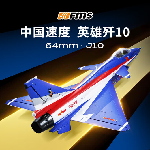 Modèle d'avion FMS 64 mm canalisé J-10 Journée nationale de simulation d'avion d'attaque commémorative avion à voilure fixe électrique télécommandé 64 mm J-10 PNP bleu avec Ruifei V3