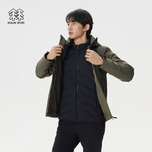 KOLON SPORT Kolon Jacket Level 2 water repellent and windproof men's hooded down three-in-one jacket