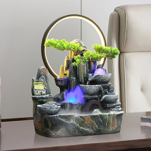 Yunmao Rockery fließendes Wasserverzirk zirkulierende Wasser rotierende Kugel Wohnzimmer Lucky Fengshui Rad High Mountain Waterscape Feuchrifier Eröffnungsgeschenk 9930 großer Lampenkreismodell