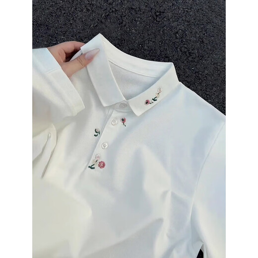 Du Xiaoxian blanc floral brodé polo à manches courtes à manches courtes de marque de mode d'été t-shirt t-shirt américain t-shirt à manche à manche L [recommandé 100-120 Jin [Jin est égal à 0,5 kg]]]