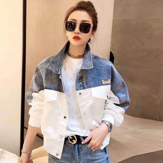 GTYUWVG抖音牛仔外套女春秋新款拼接绣花撞色牛仔衣服女装夹克潮 9926#图片款【蓝色】 S 【建议80--100斤】