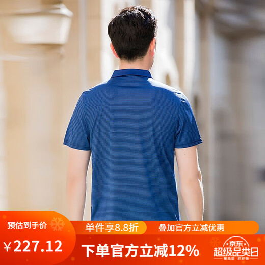 红都男士t恤商务休闲短袖T恤 翻领宽松男装半袖短T 蓝色TD6172-1 M 170/88A