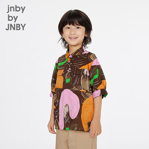 Jnby by JNBY Jiangnan Buyi children's short-sleeved shirt H-shaped cotton printed poplin light lapel summer boys and girls 1P6213070 900/brown color mixed random pattern 100 cm