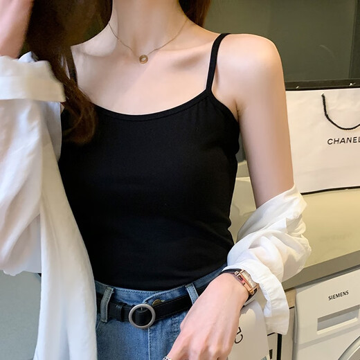 
Ran Yilan same pure cotton suspender vest for women with short inner wear niche black bottom sleeveless top summer 2-piece 3890 black + 3890 white M