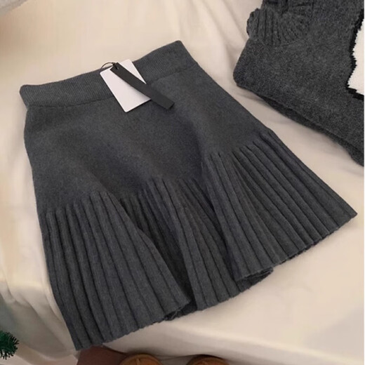 Jin Jin is equal to 0.5 kg. Mu gray high-end elastic waist versatile A-line pleated skirt for women in spring and autumn high-waisted slimming knitted A-line skirt. Dark gray one size fits all 100-120 Jin Jin is equal to 0.5 kg