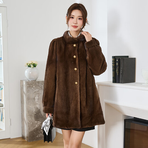 
Winter home brand imported fur mink coat for women whole mink medium-length stand collar mink fur coat for women 2024 new style brown L 120Jin [Jin equals 0.5 kg] below