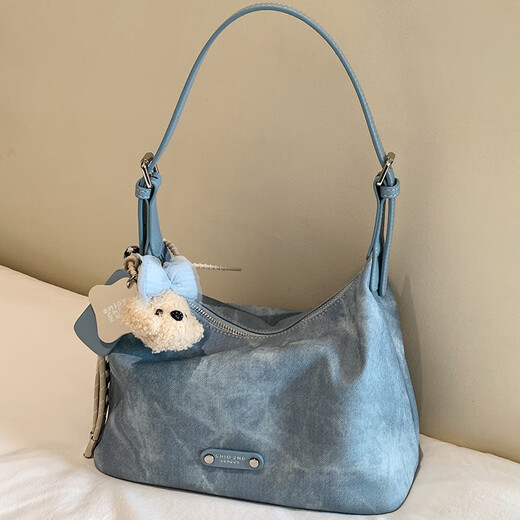 Nanfeng Chio2nd cream puppy tote bag women's bag portable ladies one-shoulder underarm bag commuting big bag crossbody bag denim color [send puppy pendant]