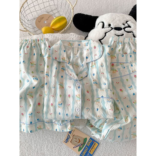 Chuangjingyi wählt den Kurzärärtekirschbär für Frauen für Frauen im Sommer niedliche Cartoon-Wolken-Baumwoll-Hauskleidung JS-9905# Black Love-tre-Tree-Set kurzärmelige Top L-Größe 163-165 Gewicht 110jin [Jin gleich 0,5 kg]
