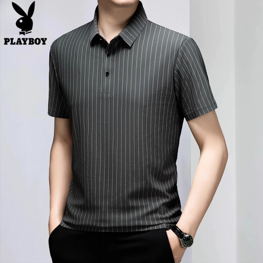 花花公子（PLAYBOY）爸爸夏装Polo衫男士2025年夏季薄款中年冰丝休闲短袖t恤男 11167浅咖色 M 【90-110斤】