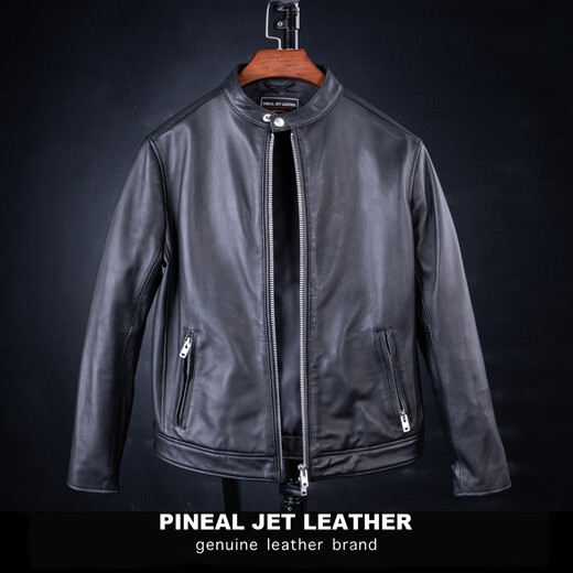 PJL's new single sheepskin simple stand-up collar short jacket trendy men's new leather jacket M-31 leather jacket black M (135Jin Jin is equal to 0.5 kg or less)