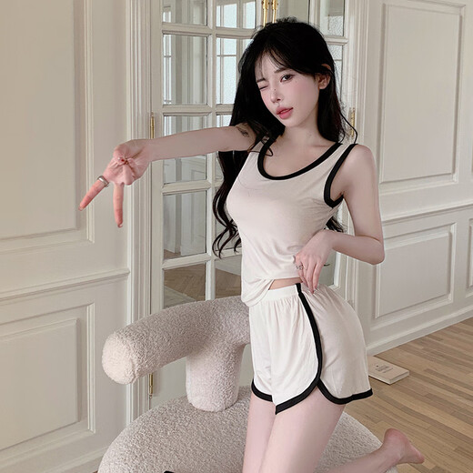 
Victoria's style vest pajamas for women's summer modal suspender 2025 new sexy sports belt chest pad one-piece milk white two-piece vest set_12035_sports model_black_non M