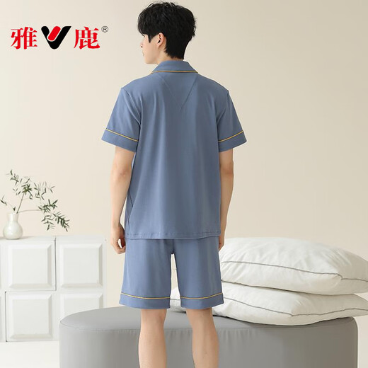 
Yalu pajamas men's 2025 summer pure cotton short sleeve shorts cardigan thin large size solid color casual home clothing set blue green 12801 L [recommended 100-120Jin [Jin equals 0.5 kg] wear]