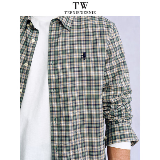 Teenie Weenie小熊男装美式休闲舒适柔软格子长袖衬衫 军绿 L