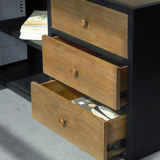 Sleep haha solid wood boss desk workbench with side cabinet office Chinese style log leader manager computer desk executive desk