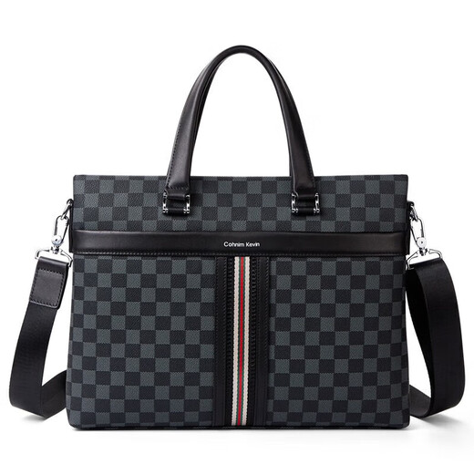 Cohnim kevin luxury men's briefcase laptop document shoulder cross-body bag as a Valentine's Day birthday gift for boyfriend C01834 plaid black shipped from the nearest warehouse large bag 14 inches