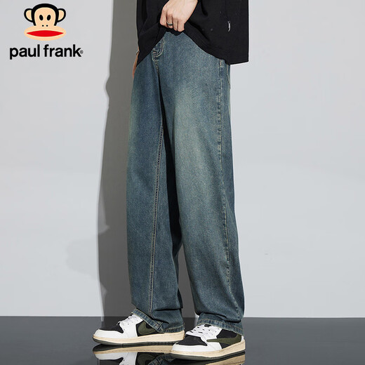 大嘴猴（paul frank）牛仔裤男士夏季宽松冰丝裤子男天丝莱赛尔休闲裤男裤 复古蓝色 32
