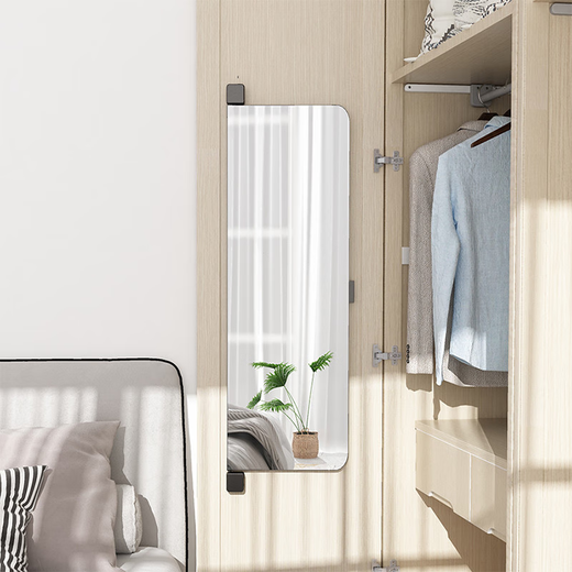 Yonghuan wardrobe mirror with sliding mirror wardrobe case door dressing mirror built-in rotation hidden folding and retractable, full door explosion-proof 12035 ivory white handle with magnetic suction Others