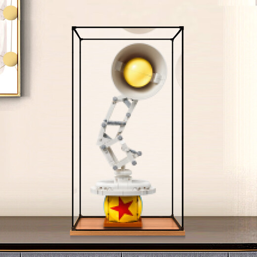 Lingzhi acrylic display box suitable for LEGO 21357 Pixar small desk lamp building block model toy storage dust cover walnut color bottom reinforced version