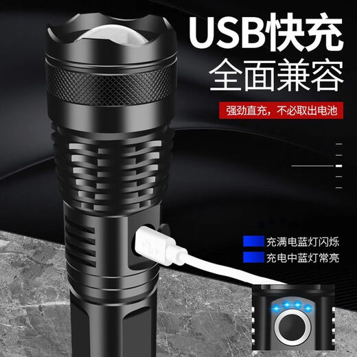 完壮超强光冲天炮手电筒全合金白激光远射灯可给手机充电快充伸缩变焦 超大强光激光灯芯-铝合金材质[指 超强激光炮-爆亮续航848H/远射99