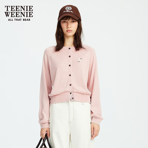 Teenie Weenie小熊女装毛衣2025秋季新款简约时尚轻薄圆领针织开衫 粉色 S