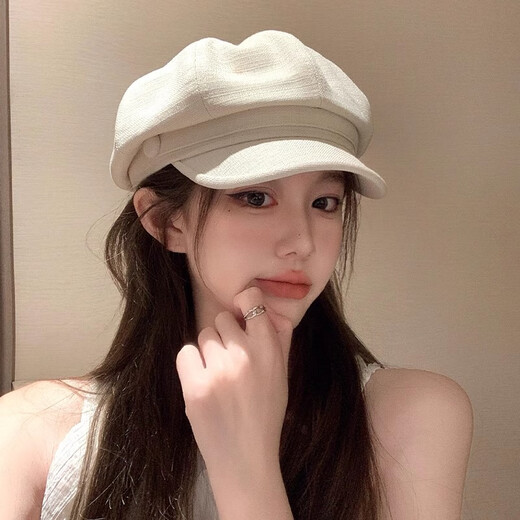 CGEDIAO off-white pearl beret women's 2025 new autumn and Korean version versatile face-showing small retro newsboy octagonal hat #1194-beige M (54-58c) can basically be worn