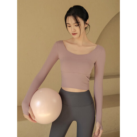 SMVP yoga wear with chest pad summer slimming long-sleeved sports top women's running Pilates training fitness clothes mint green fixed cup/slim fit S (recommended 80-95Jin Jin equals 0.5kg)