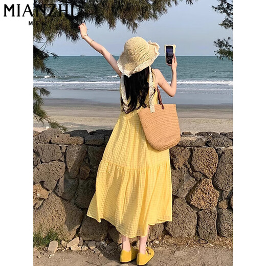 棉致法式气质无袖背心连衣裙女夏季2025新款宽松显瘦海边度假a字长裙 721图片色【高品质45.5】 L 100-120斤
