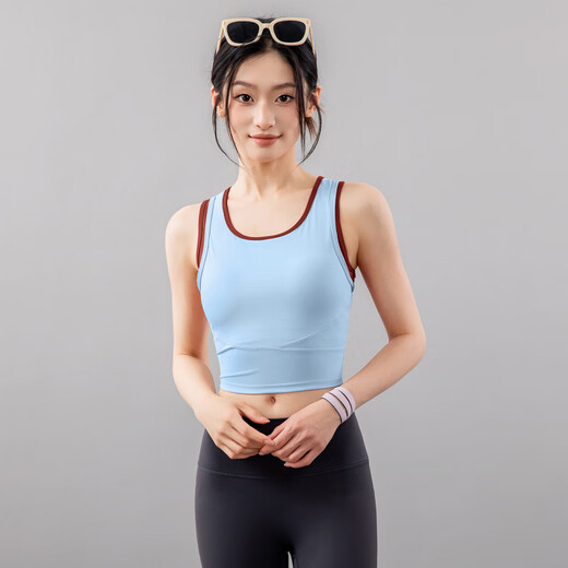 VFU new high-intensity shock-proof sports bra new style yoga vest with chest pad for women Pilates running blue S recommended (85-98Jin Jin equals 0.5kg)