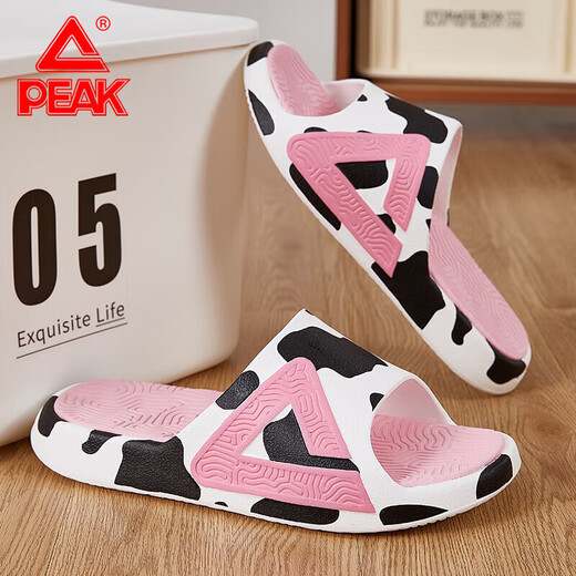 PEAK Slippers Pink Couple New Spring and Summer Sports Flop Women's Outdoor Beach Shoes Women's Shoes White/Black/Pink 41