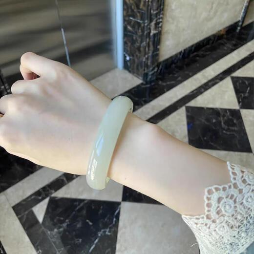 Fat Donglai Xinjiang Pulsera jade hetiana para mujeres para niñas Young Qinghai Qingshui Flat Strip Flat White Jade Pulsera de hielo Tipo de hielo Imperial Concubine Pulsera verde Blanco Jade 53-54