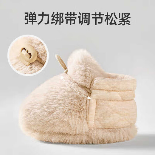 Tiaodega Toddler shoes baby shoes 0-1 year old plus velvet cotton shoes baby toddler shoes autumn and winter floor soft sole anti-fall warm shoes brown color - S size 10 cm inside length - recommended 0-6 months