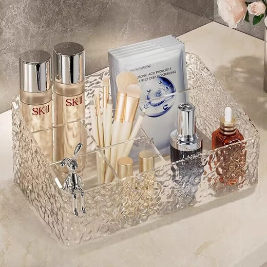 Hao'e acrylic cosmetics storage box dressing table desktop large capacity lipstick skin care product storage box high-looking water ripple compartment storage box 26*15*11cm