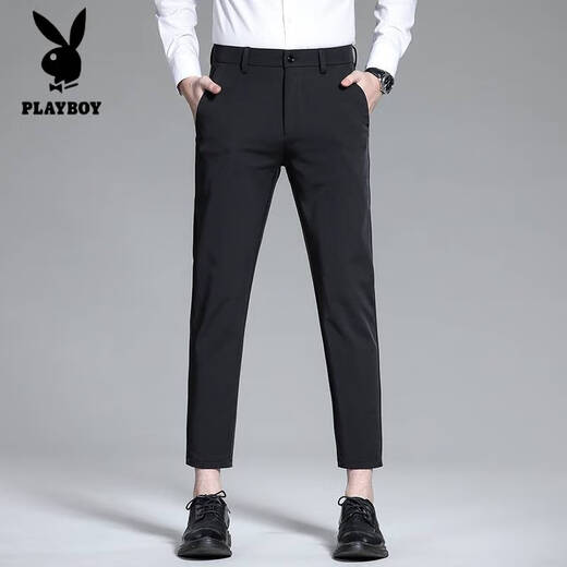 
Playboy (PLAYBOY) skin-friendly silky spring and summer new men's ice silk casual pants straight trousers anti-wrinkle-free elastic drooping summer CJ-9901 black 28 (90-105Jin[Jin equals 0.5 kg])