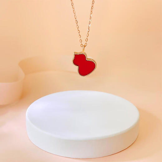 Man Fuxiang 18K gold gourd pendant color gold rose gold clavicle chain set chain au750 gold necklace birthday gift for girlfriend 18K rose gold red agate (single pendant)