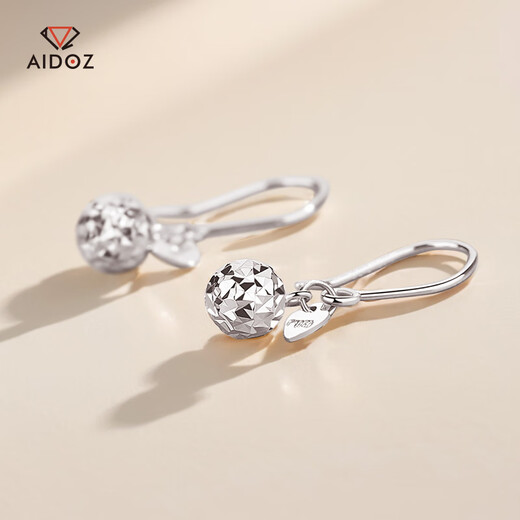 Aido Diamond pt950 platinum earrings for women, platinum carving round beads, long curved hook earrings, fashionable and versatile earrings, large size 3.7-3.9 grams